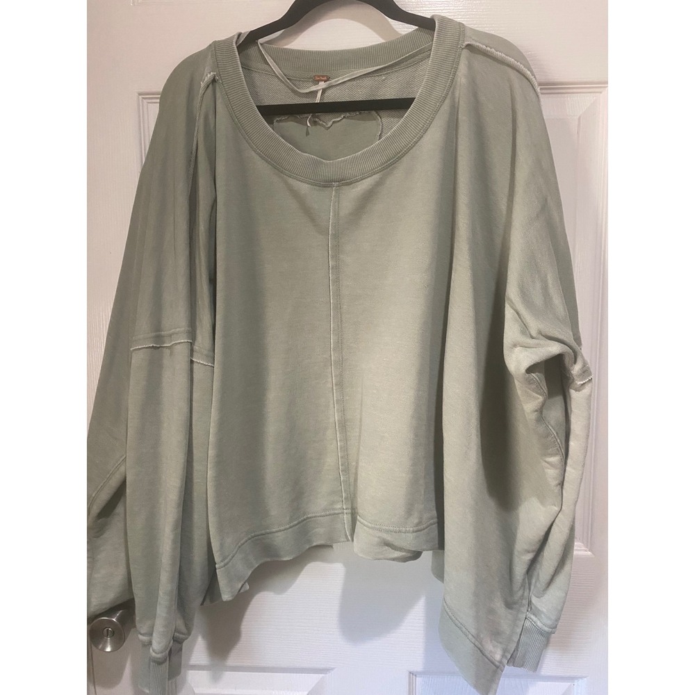 #417 Sage Green Womens Free People Oversized Heart Seam Sweatshirt